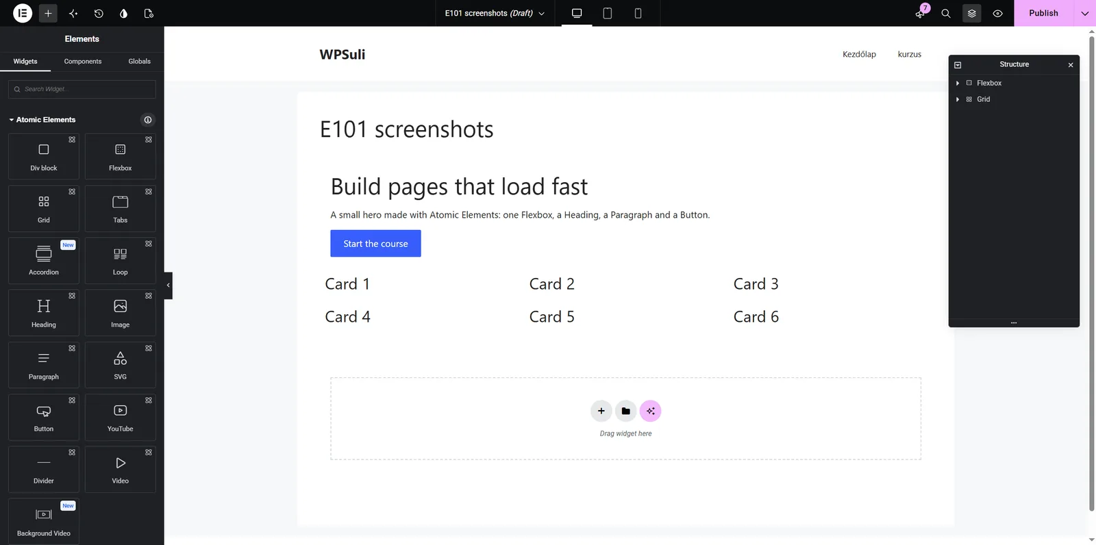 Elementor editor canvas with folder icon to open the template library